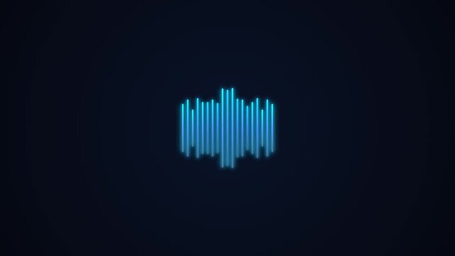 Digital audio equalizer sound wave animation showing dynamic blue spectrum bars on a dark background, perfect for technology, music, and data visualization projects.