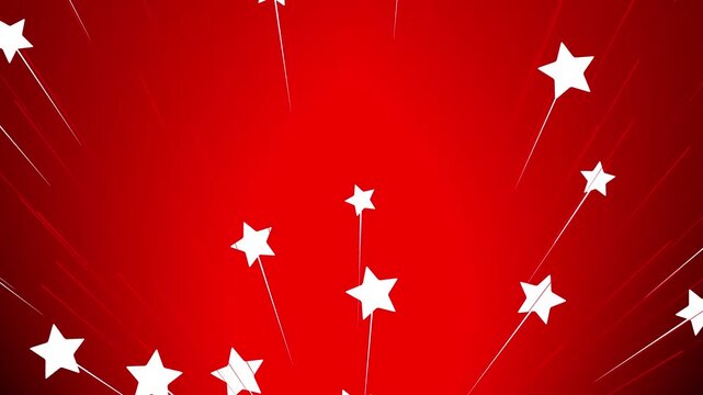 white shooting stars rise in a fan shape against a red background