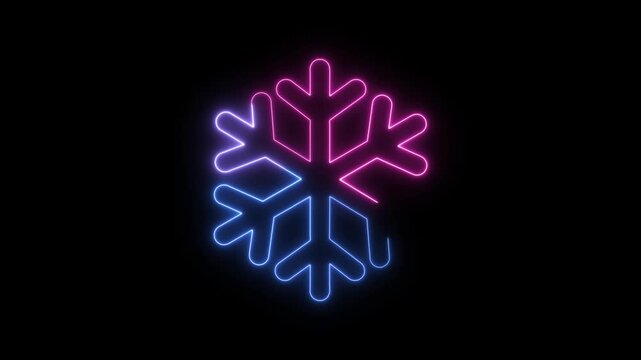 A neon glowing snowflake icon with a blue and pink gradient color scheme set against a solid black background