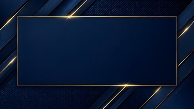 Elegant Navy Blue Luxury Background with Gold Frame and Geometric Metallic Lines for Presentation