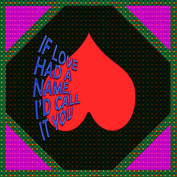 red heart on black background floral pattern square border with lover quote