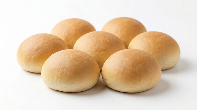 Freshly Baked Golden Brown Dinner Rolls on White Background.