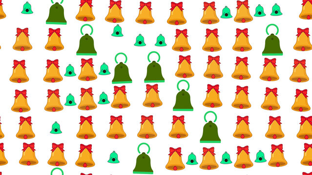 Pattern of golden and green bells with red bows