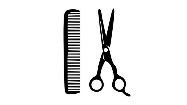 animation hairdressing scissors and comb doodle style