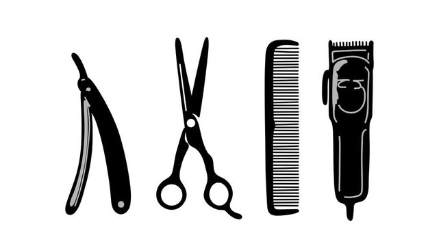 animation barber tools set with clippers scissors comb and razor
