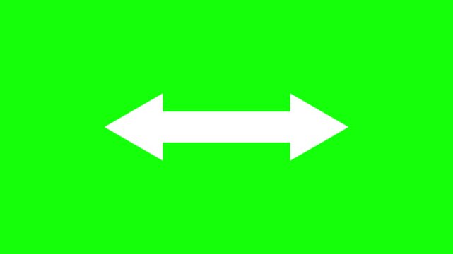 White Double Headed Arrow Stretching Outward and Snapping Back on Green Screen