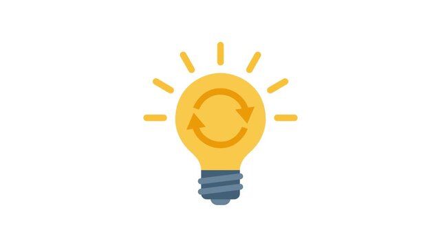 Yellow Light Bulb with Rotation Arrows Flat Vector Seamless Loop Animation on White Background