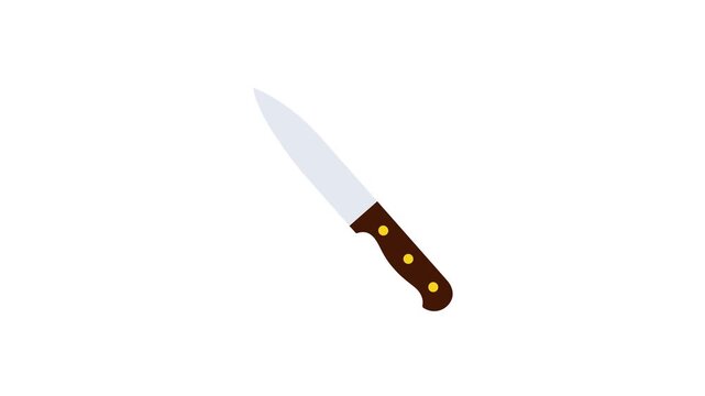 Sharp Kitchen Knife Slicing Food Action Flat Vector Seamless Loop Animation on White Background