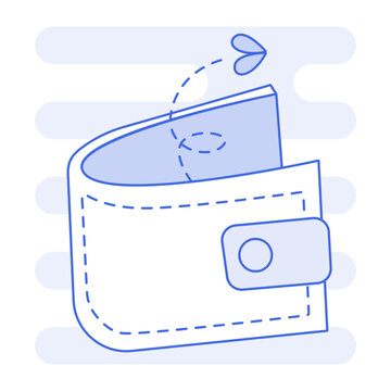 Simple line illustration of an empty open wallet with a moth flying out, representing financial hardship, budget challenges, and the common struggle of having no money