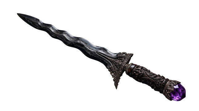 Mystical black wavy dagger purple gem