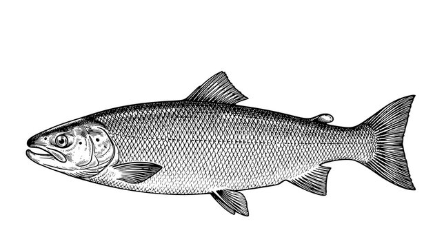 Vintage Salmon Fish Engraving Black Ink Botanical Style Vector