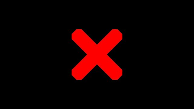 Red Cross Close Delete Cancel Error Symbol Flat Vector Seamless Loop Animation on Alpha Channel