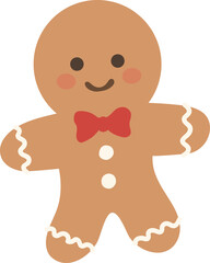 Obraz premium A cute gingerbread man character stands with a friendly expression, rounded limbs, decorative buttons, a small bowtie, and simple icing details