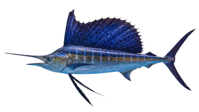Majestic blue sailfish with large dorsal fin, isolated on transparent background