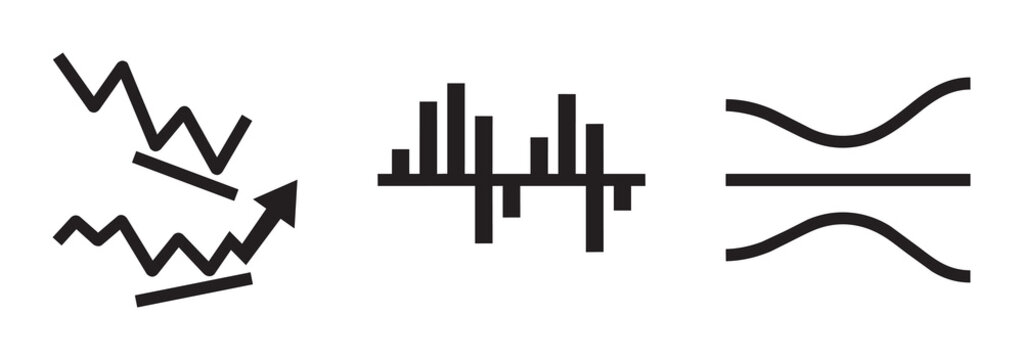 Graph line icons set with trend up and down, sound wave and comparison, business analytics and data visualization