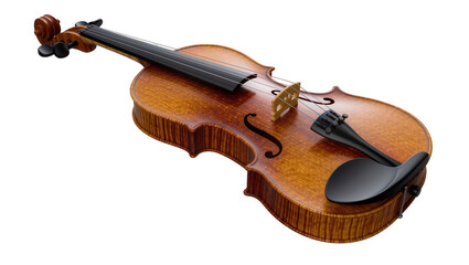 Ornate wooden violin with black chin rest, isolated on transparent background © Corotaev