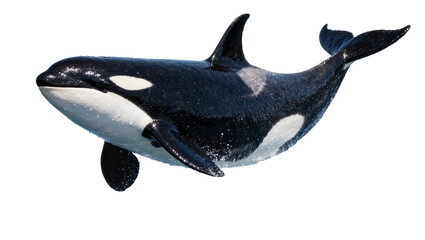 Majestic black and white orca whale breaching, isolated on transparent background © Corotaev