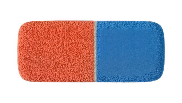 Dual-color rubber eraser with textured surfaces, isolated on transparent background