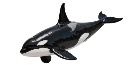 Glossy black and white orca whale with dorsal fin, isolated on transparent background © Aliona