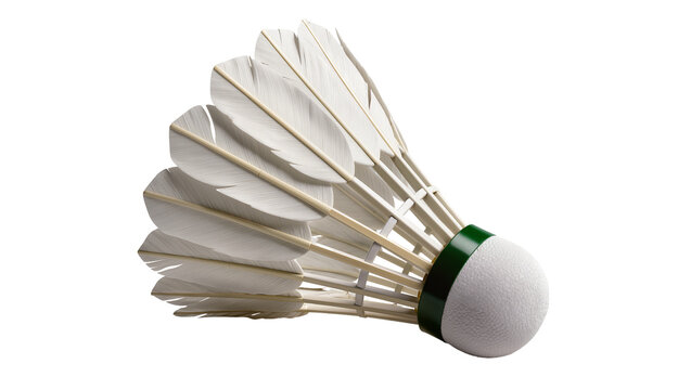 White feather shuttlecocks with green band, isolated on transparent background