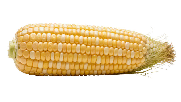 Fresh yellow and white corn cob with green husk, isolated on transparent background