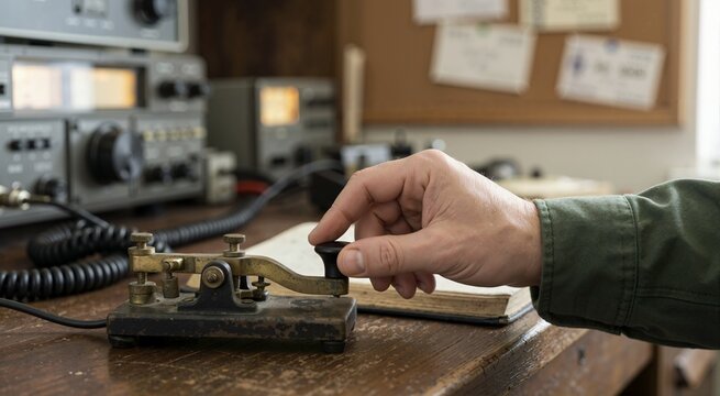Morse code telegraph key close