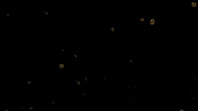 Golden bubbles rising against a black background