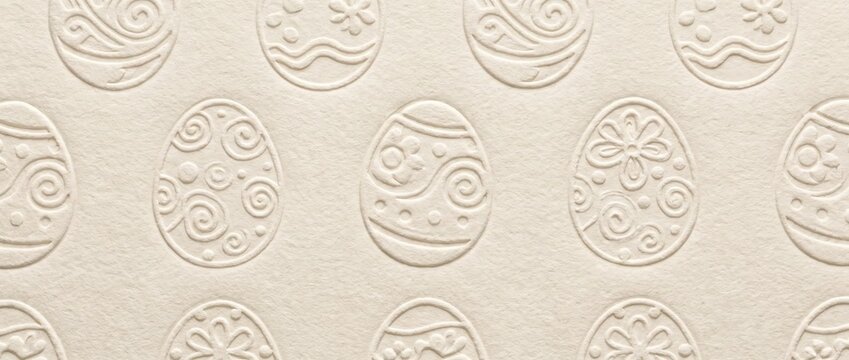 Embossed Easter egg pattern paper texture. Beige textured cardstock background for holiday greeting cards