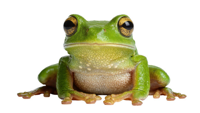 Green tree frog with large golden eyes, isolated on transparent background