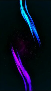 Flowing swirling energy streams in vivid purple and electric blue, dancing gracefully across dark starry space with magical luminous smoke-like texture.