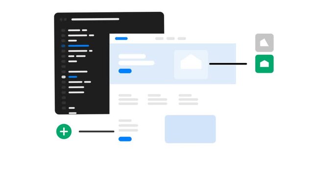 Animated user interface design software mockup showing website layout creation and element editing