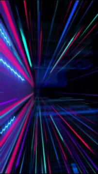 Radiant colorful light streaks in vivid red, cyan and blue rush forward converging toward center, creating dynamic speed and hyperspace travel sensation.