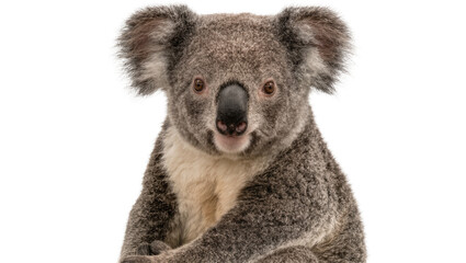 Fluffy grey koala bear with black nose, isolated on transparent background © Iura