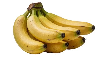 Bunch of ripe yellow bananas with brown spots, isolated on transparent background © Constantin
