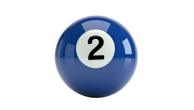 Blue billiard ball with number 2, isolated on transparent background