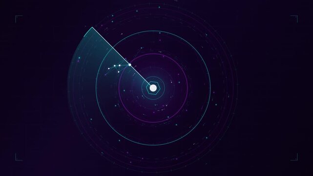 Futuristic digital radar scanning interface with glowing concentric circles