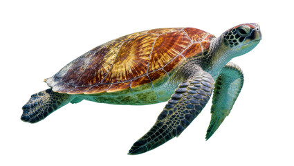 Green sea turtle swimming gracefully, isolated on transparent background © Iura