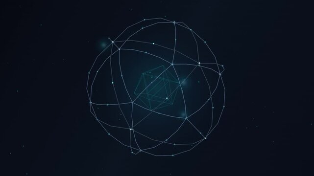 Abstract Geometric Sphere Rotating with Glowing Digital Network Nodes