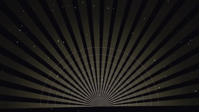 Art Deco style glowing radial light beams with floating particles