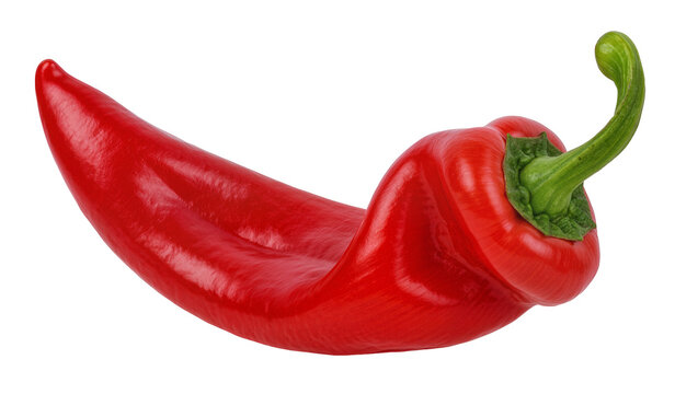Bright red chili pepper with green stem, isolated on transparent background