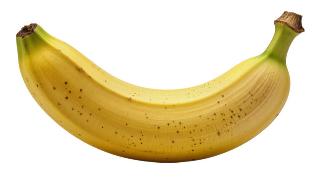 Ripe yellow banana with brown spots, isolated on transparent background