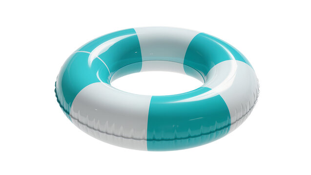 Turquoise and white striped inflatable ring, isolated on transparent background
