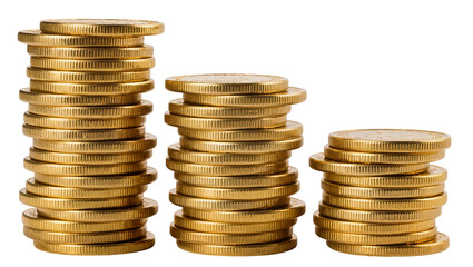 Obraz na płótnie Canvas Three stacks of gold coins, isolated on transparent background