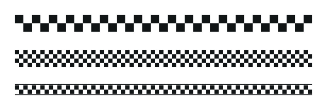 Racing checkerboard border vector set with black and white grid pattern dividers
