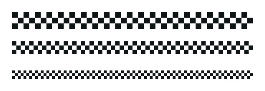 Racing checkered flag border vector set with black and white checkerboard pattern brushes
