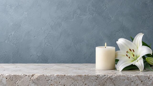 White Lily and Flickering Candle Memorial Background Loop