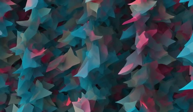 abstract geometric animation featuring a vibrant repeating pattern of interlocking triangles in rich raspberry, electric blue, cobalt, sapphire, and soft blue shades