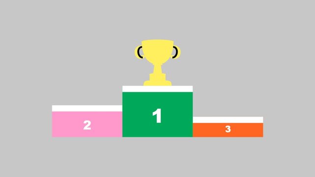 Animated winner podium with golden trophy and ranking numbers appearing
