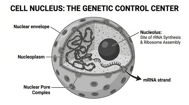Cell Nucleus Diagram Illustration Genetic Control Center Biological Structure.