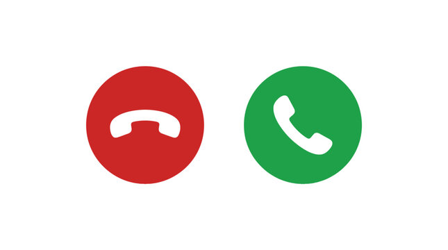 Phone call accept and decline interface vector buttons with red and green rounded icons